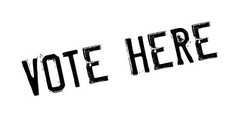 Vote Here rubber stamp. Grunge design with dust scratches. Effects can be easily removed for a clean, crisp look. Color is easily changed.