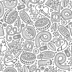 Cartoon cute hand drawn electric cars seamless pattern