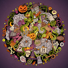 Cartoon cute doodles hand drawn Halloween illustration