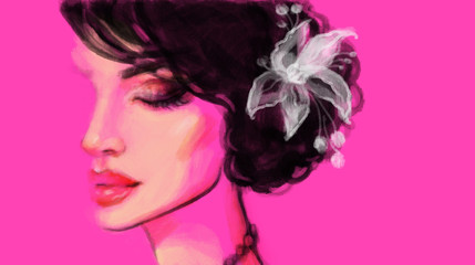 Naklejka premium Fashion illustration. Beautiful woman face