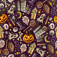 Obraz premium Cartoon cute hand drawn Halloween seamless pattern