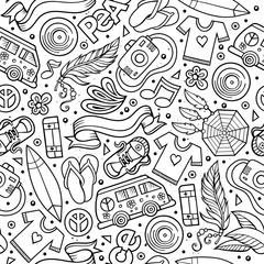 Cartoon vector hippie seamless pattern