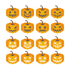 Set of Halloween pumpkin icons. Halloween flat illustration of jack-o-lanterns in dark and light version