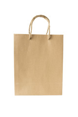 Blank brown paper bag isolated on white background.