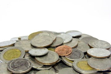 pile thai coin bath. on white background. isolated.