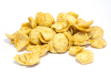 Fied sweet potato chips, Coated with butter caramel sweet. on white background. on white background