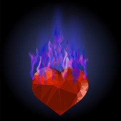 Burning Heart with Blue Fire Flame