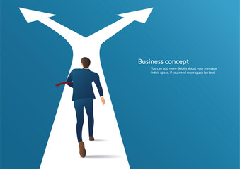 businessman running on crossroads and making choice vector. business concept illustration 