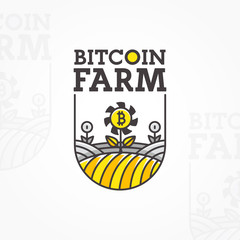 Bitcoin Farm logo, emblem, label. Vector illustration.