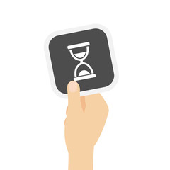 Hand h&auml;lt graue Karte - Sanduhr