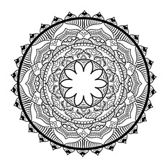 Mandala ornament. Round template. Decorative element  can be used for greeting card, wedding invitation, yoga poster, coloring book.. Doodle emblem.