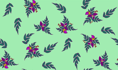 Flowers leaf seamless pattern blue