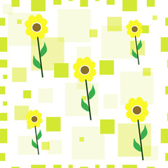 Fototapeta premium seamless tileable texture with yellow sunflowers and green squares