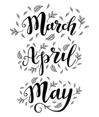 Fototapeta premium Cute brush calligraphy of spring months of the year