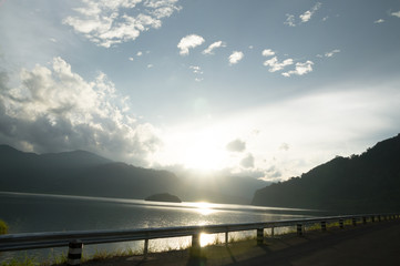 Sunset behind the dam