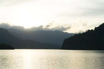 Sunset behind the dam