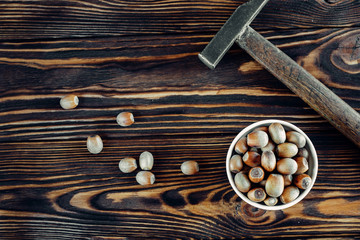 tasty fried hazelnut on wood sighting apetite very useful for winter