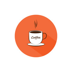 Round icon long shadow of coffee cup.