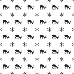 Christmas New Year seamless pattern with snowflakes, deer. Holiday background. Xmas winter trendy decoration. Festive texture. Hand drawn vector illustration. Snow pattern. Wrapping gift paper.