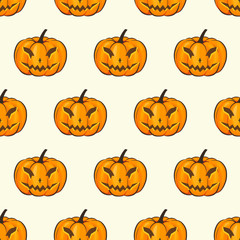 Halloween Seamless Pattern Isolated Wrap Wallpaper With Terrible Pumpkins In A Cartoon Style. Vector illustration of Halloween theme for your projects