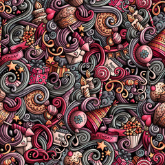 Cartoon cute doodles hand drawn Holidays seamless pattern