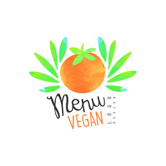 Menu vegan logo design, element for healthy food and drinks, vegetarian restaurant and bar menu, fruit market, organic products, watercolor vector Illustration