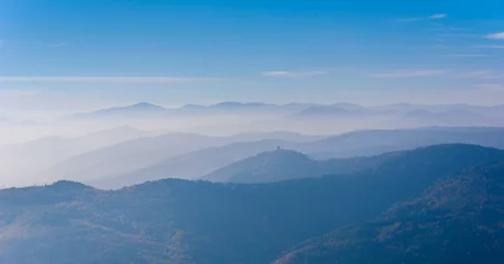 Wandcirkels Heuvel Landscape of beautiful black forest, Germany. Silhouette of hills close to Alsace, France.  © Simon Dannhauer