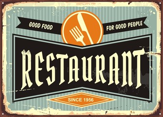 Restaurant sign with knife and fork symbol. Diner signboard template. Food and drinks advertisement.