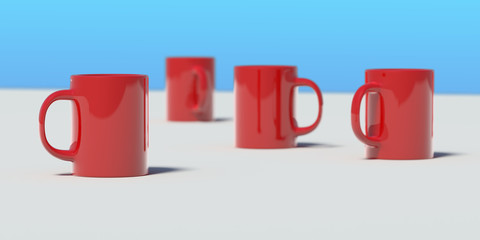 3d illustration, red mugs