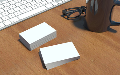 White Business cards on desk - 3d rendering