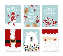 Set of Christmas and New Year greeting cards. Vector illustration. Hand drawn lettering.