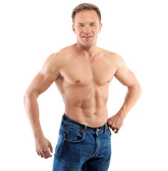 Fototapeta premium Muscular man on white background
