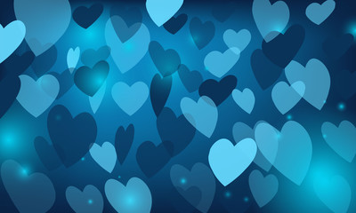 векторный, синий фон с сердечками