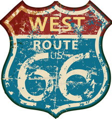 vintage route 66 road sign,retro grungy vector illustration - obrazy, fototapety, plakaty