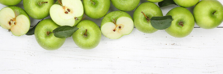 Äpfel Apfel grün Banner Obst Frucht Früchte Textfreiraum von oben