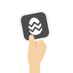 Hand hält graue Karte - Osterei