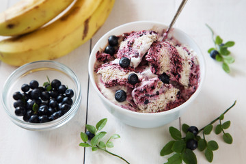 Blueberry and banana homemade ice-cream