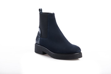 Black suede boot isolated on white background.