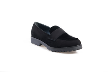 Black suede shoe isolated on white background.