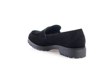Black suede shoe isolated on white background.