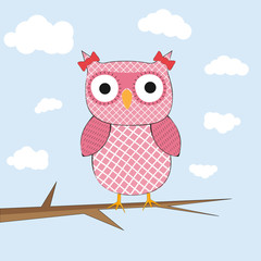 Cute cartoon owl sitting on a tree.
