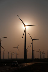 Modern wind turbines in the Netherlands