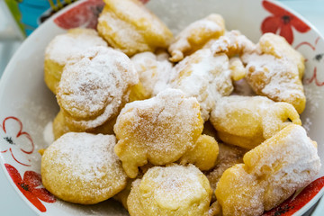 Close up of a bowl of buckets. Homemade breakfast. Concept of home coziness.