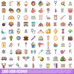 100 job icons set, cartoon style 