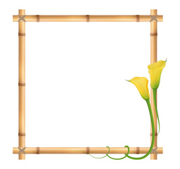 Realistic yellow calla lily, bamboo frame. The symbol of Beauty and Grace.