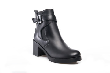 Black suede boot isolated on white background.