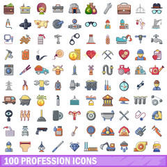 100 profession icons set, cartoon style 
