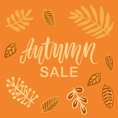 Autumn sale! Modern calligraphy and falling leaves.