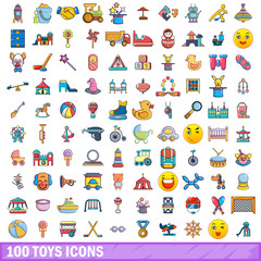 100 toys icons set, cartoon style 