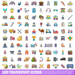 100 transport icons set, cartoon style 